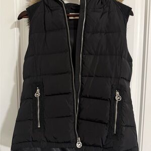 Michael Kors Black Puffer Vest with Fur Detail